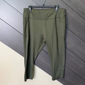 Avia Women's Active Leggings Side Pocket High Rise Olive Green 2X Activewear
